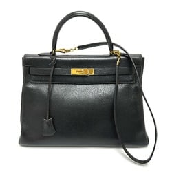 HERMES Kelly 35 Inner Stitching Handbag Ardennes Women's G Hardware Black