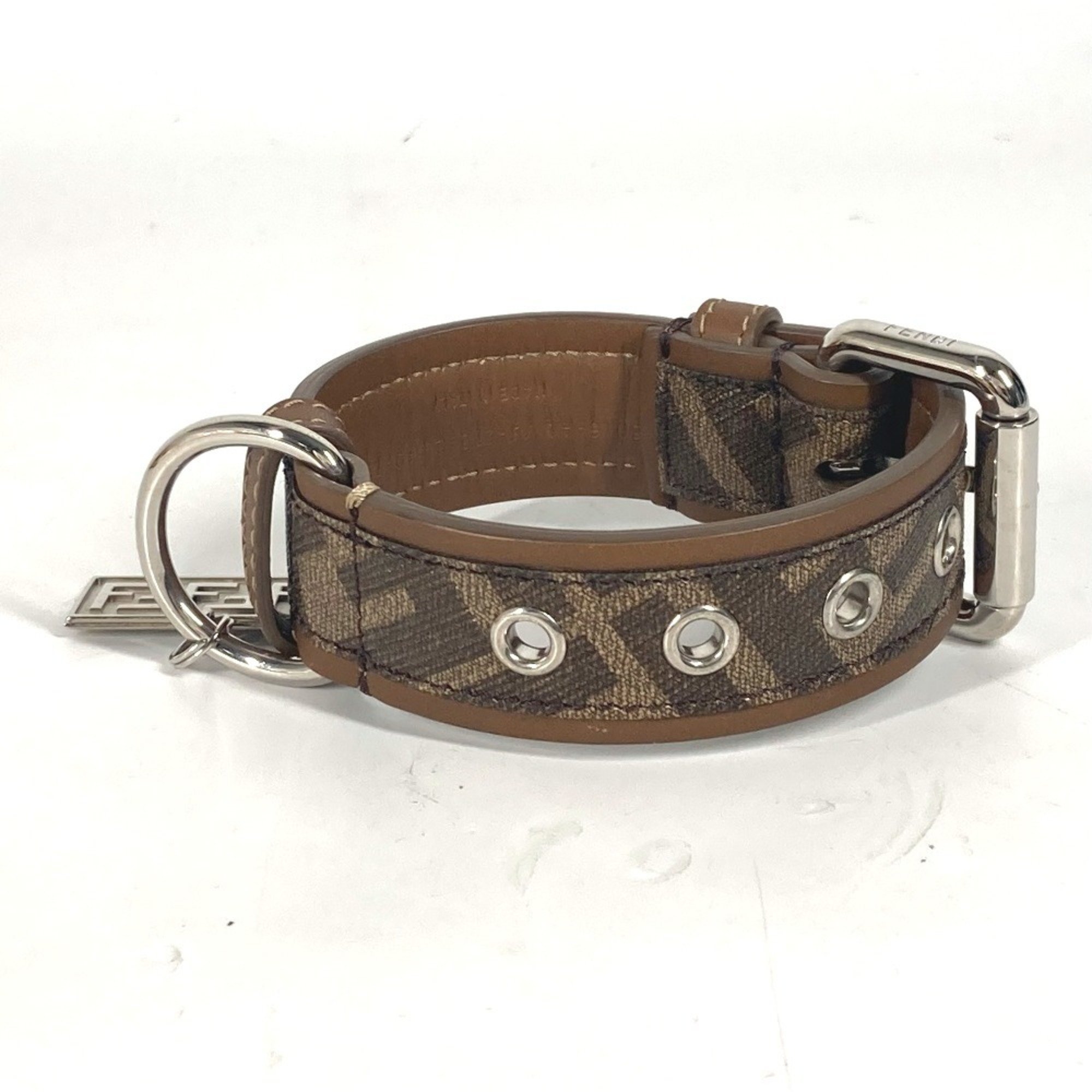 FENDI 8AC016 Zucca Dog Collar for Dogs, Pets, Doggies, Leather, Men's, Women's, Brown