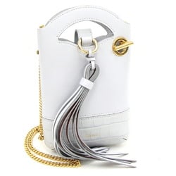 Chloé Chloe Shoulder Bag Walden CHC20AP330C6123W Light Blue Gray Leather Chain Tassel Smartphone Women's