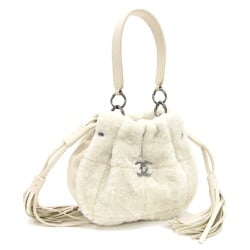 Chanel handbag ivory wool fur leather coco mark tassel bag women's CHANEL