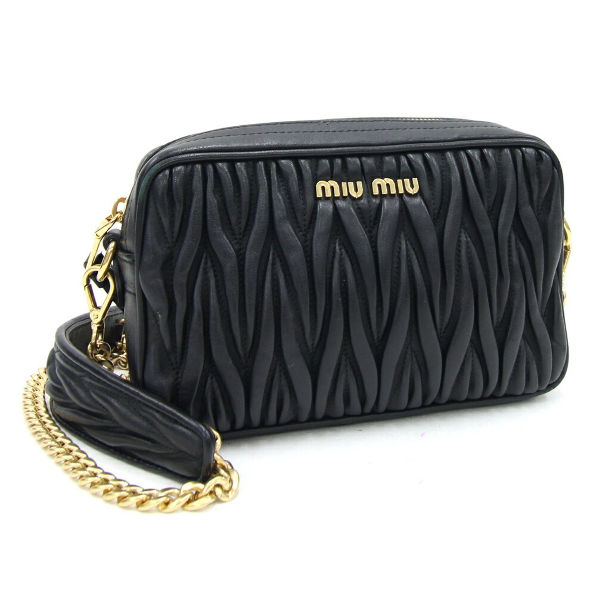 Miu Miu Miu Shoulder Bag Matelasse 5NF011 Black Leather Pochette Chain Women's MIUMIU