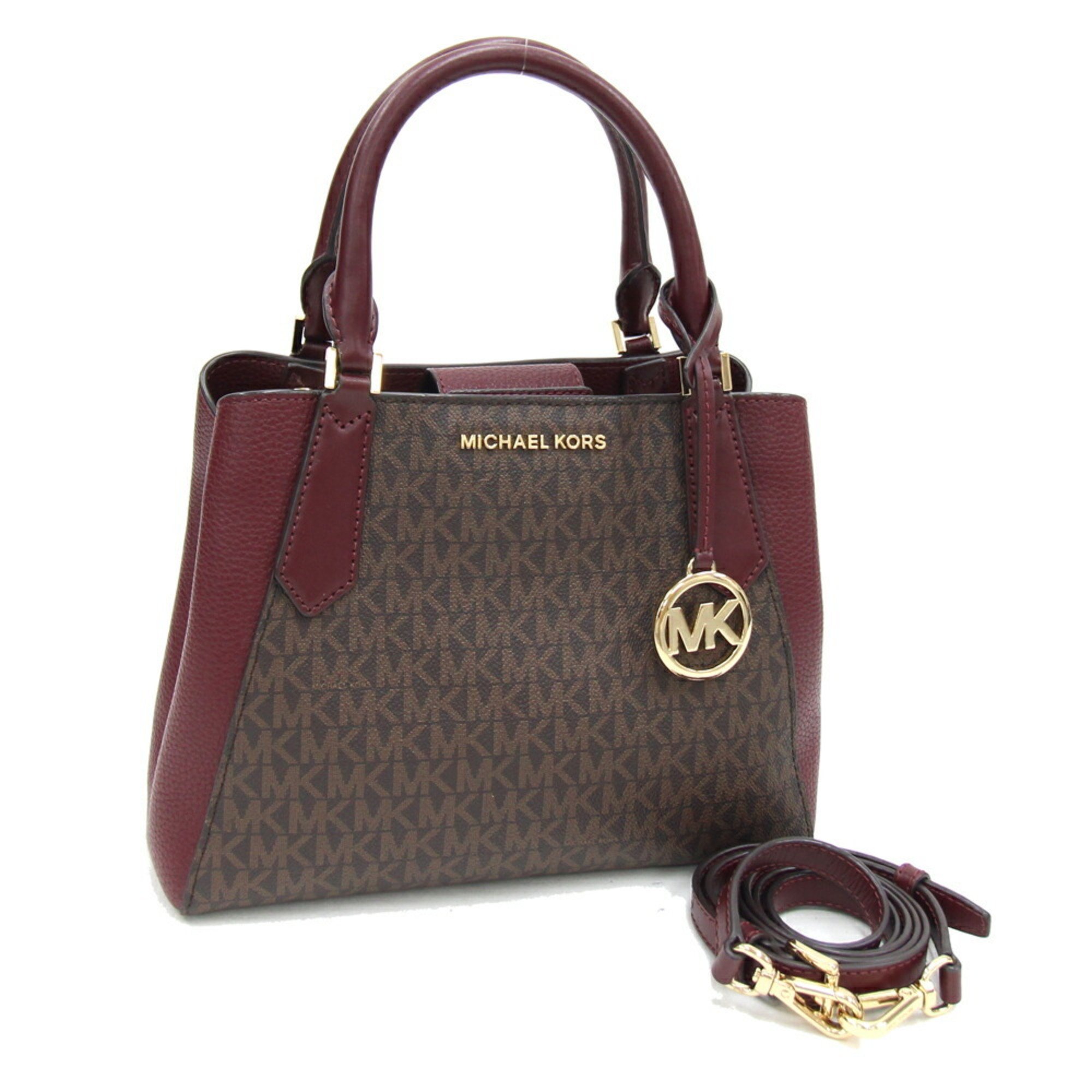 Michael Kors Handbag Kimberly Small Satchel 35F9GKFS1V Dark Brown Bordeaux PVC Leather Women's MICHAEL KORS