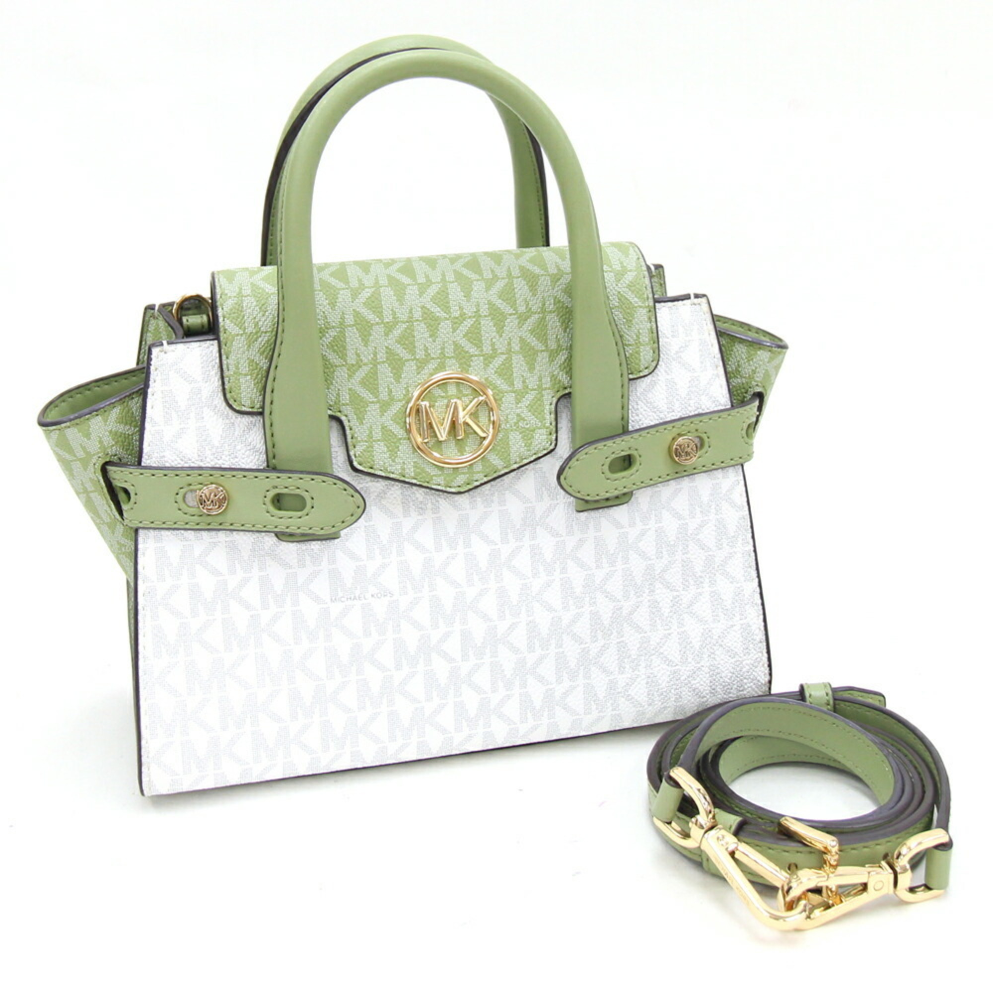 Michael Kors Handbag 35S2GNMS5V White Green PVC Leather Bag Women's MICHAEL KORS