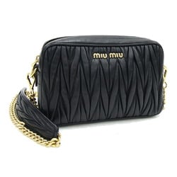 Miu Miu Miu Shoulder Bag Matelasse 5BH118 Black Leather Pochette Chain Women's MIU