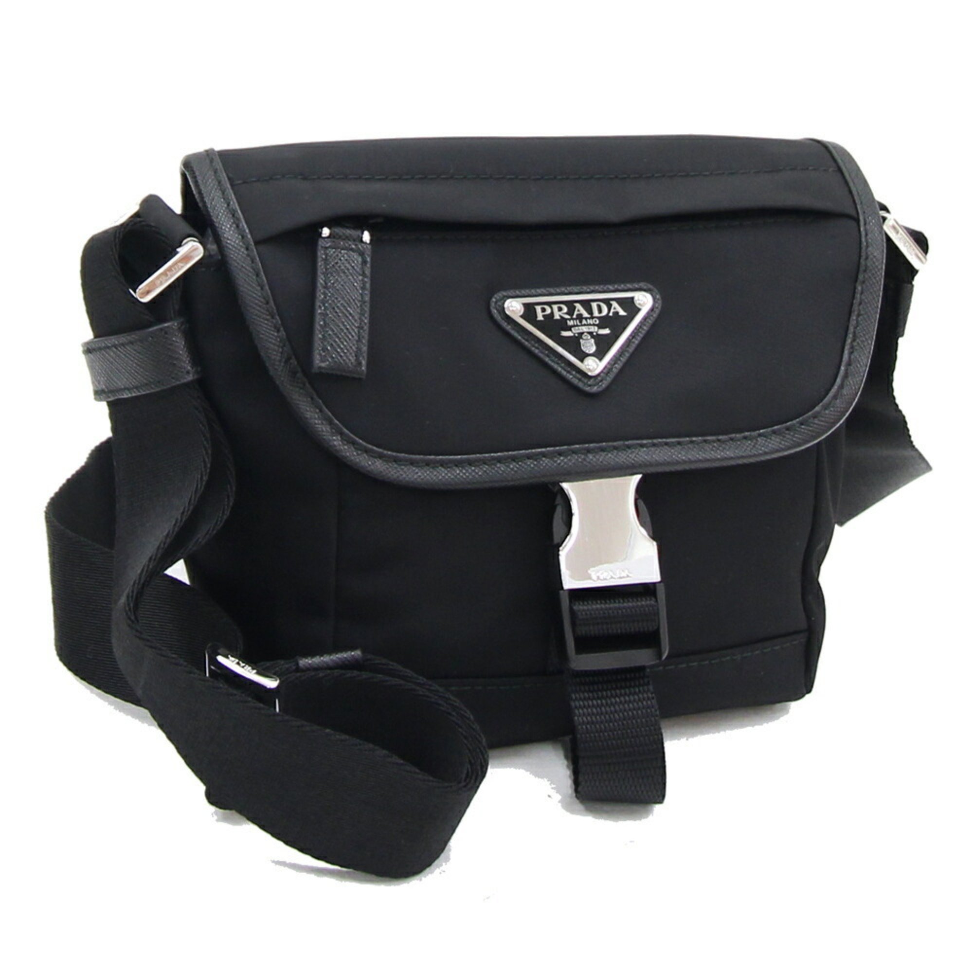 Prada Shoulder Bag Renylon Saffiano Leather 2VD070 Black Nylon Triangle Men Women PRADA