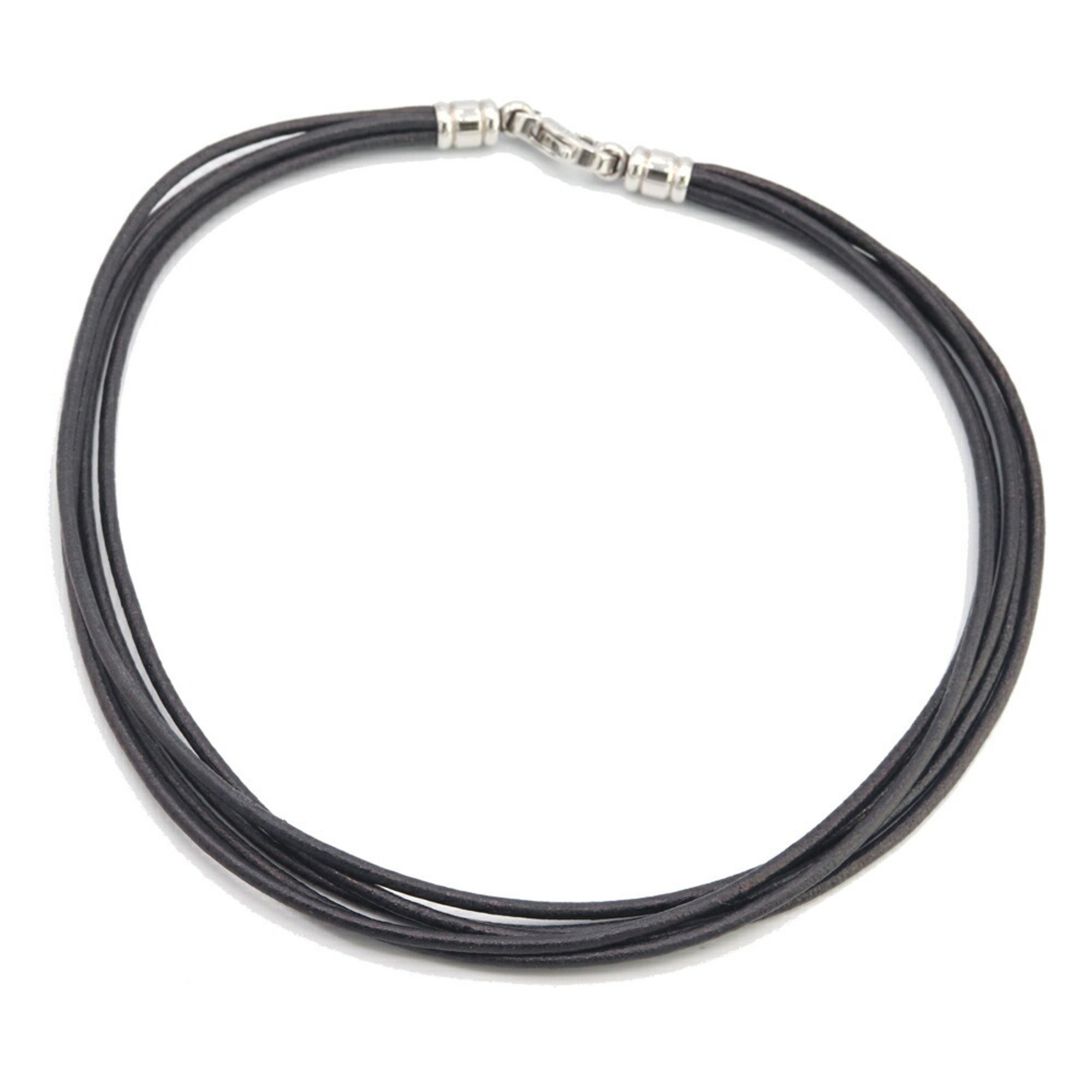 BVLGARI 5-row choker, black leather and metal necklace, for women men,