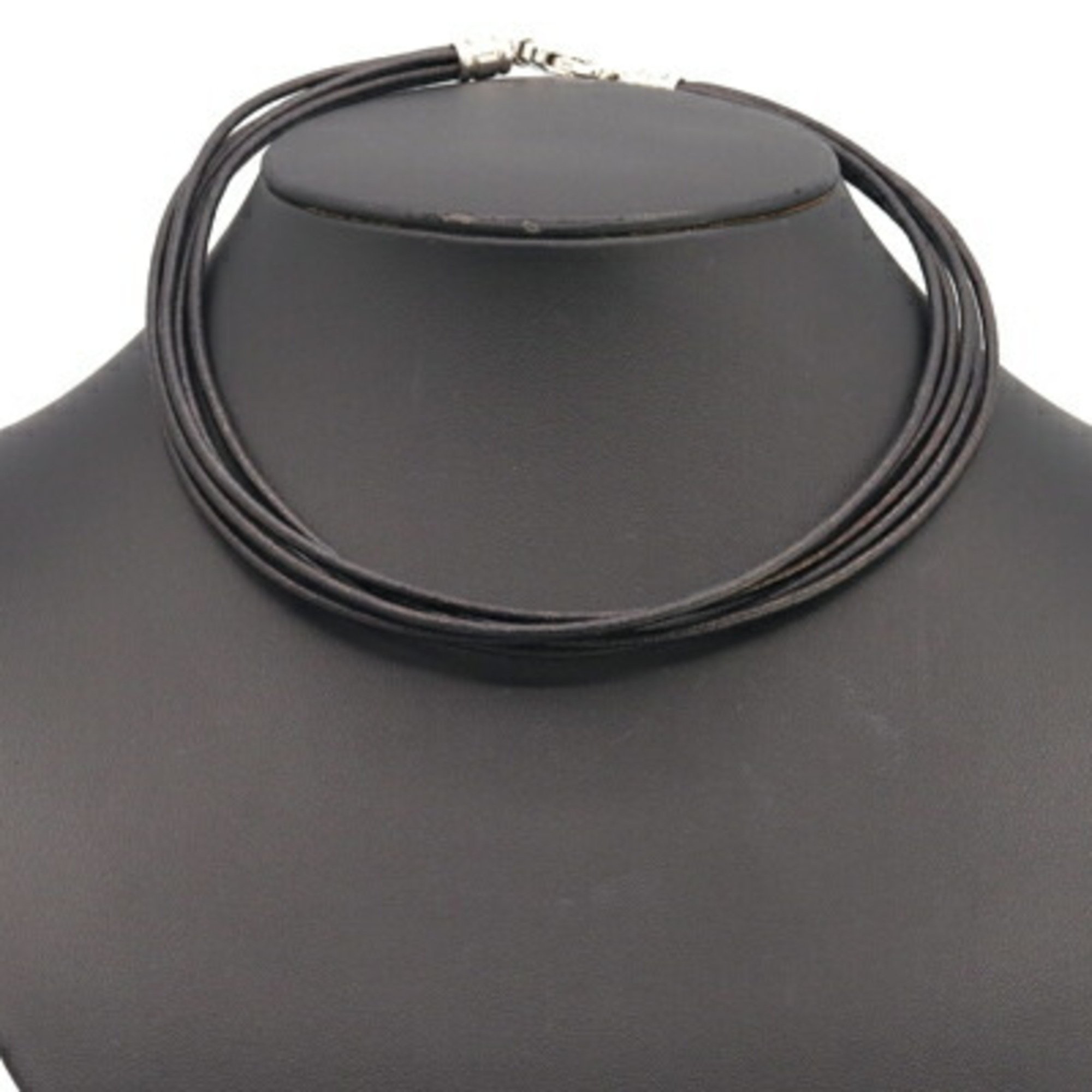 BVLGARI 5-row choker, black leather and metal necklace, for women men,