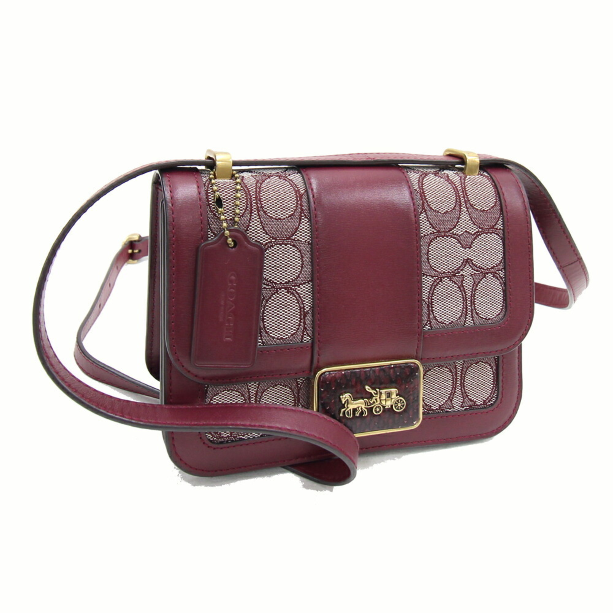 Coach Shoulder Bag Signature Ally C3760 Burgundy Black Cherry Canvas Leather Pochette Women's COACH