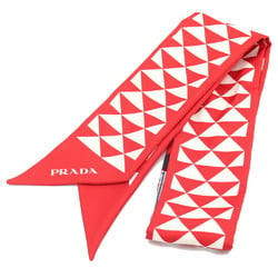 Prada Scarf Muffler 1FF008 Red 100% Silk Ribbon Bag Charm Women's PRADA