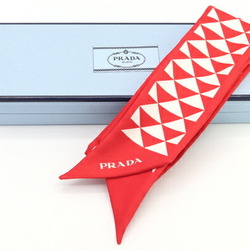 Prada Scarf Muffler 1FF008 Red 100% Silk Ribbon Bag Charm Women's PRADA