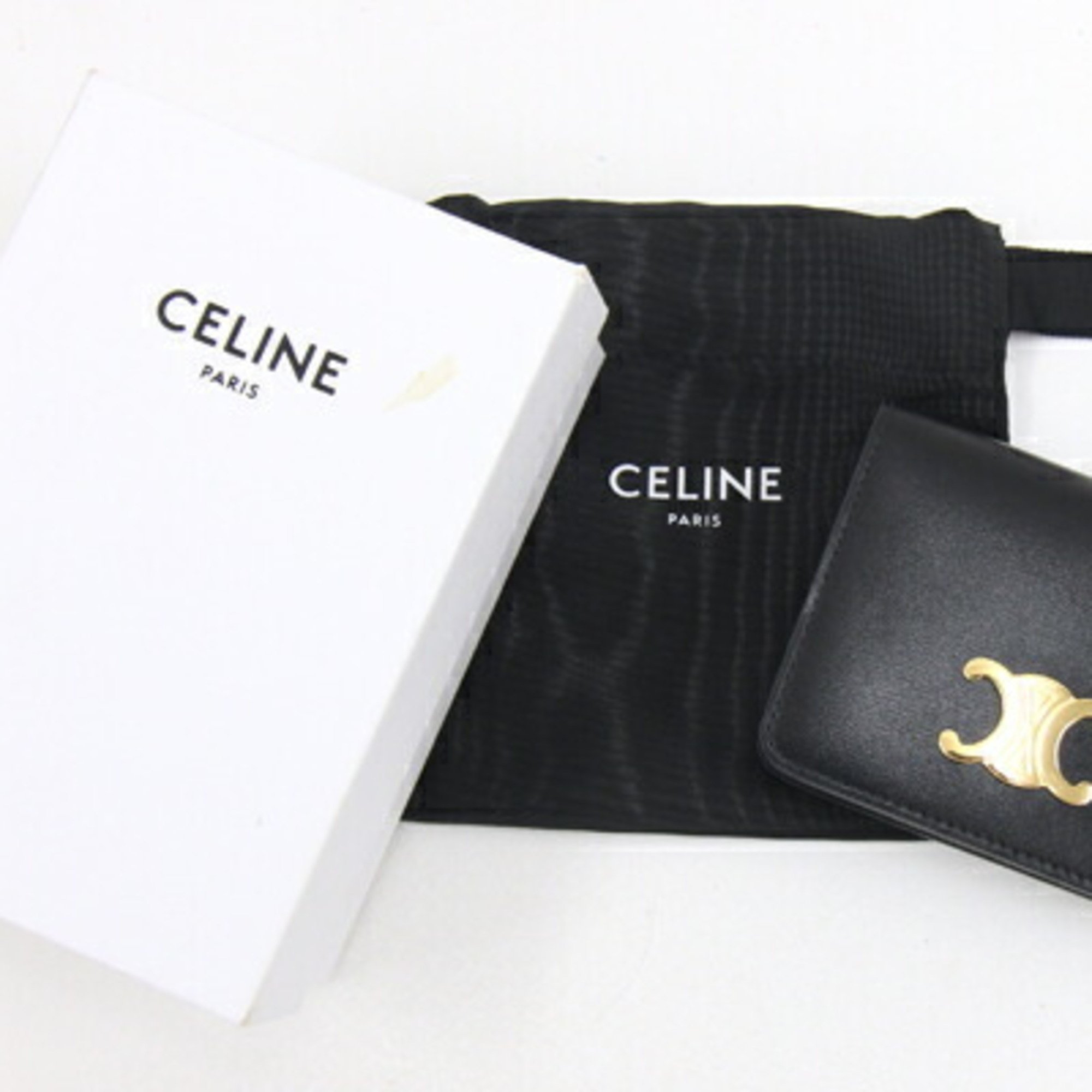 CELINE Bi-fold Wallet Triomphe Compact 10K623DPV Black Shiny Calfskin Women's