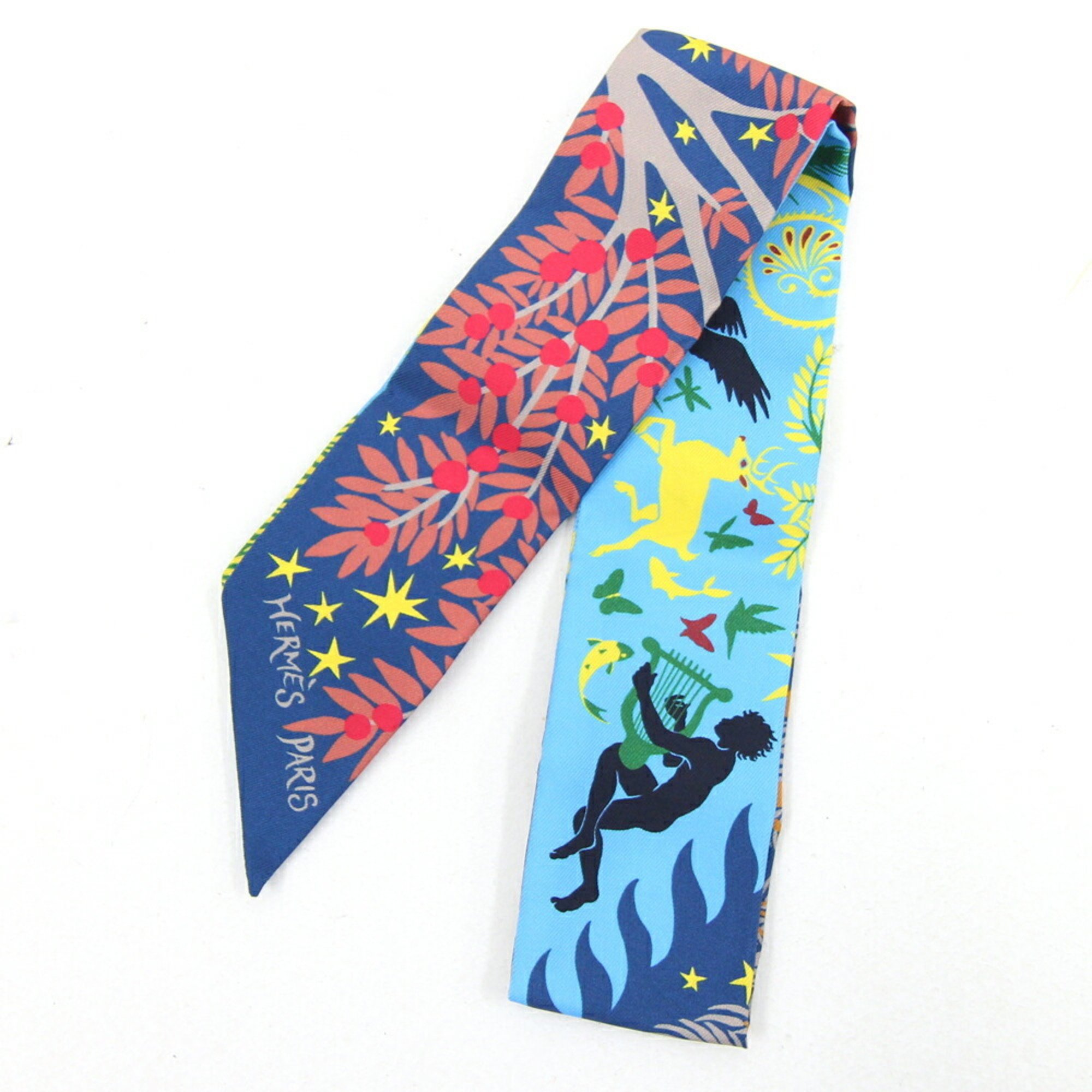 Hermes Scarf Muffler Twilly CARRES VOLANTS Flying Carre Blue Multicolor 100% Silk Fashion Women's HERMES