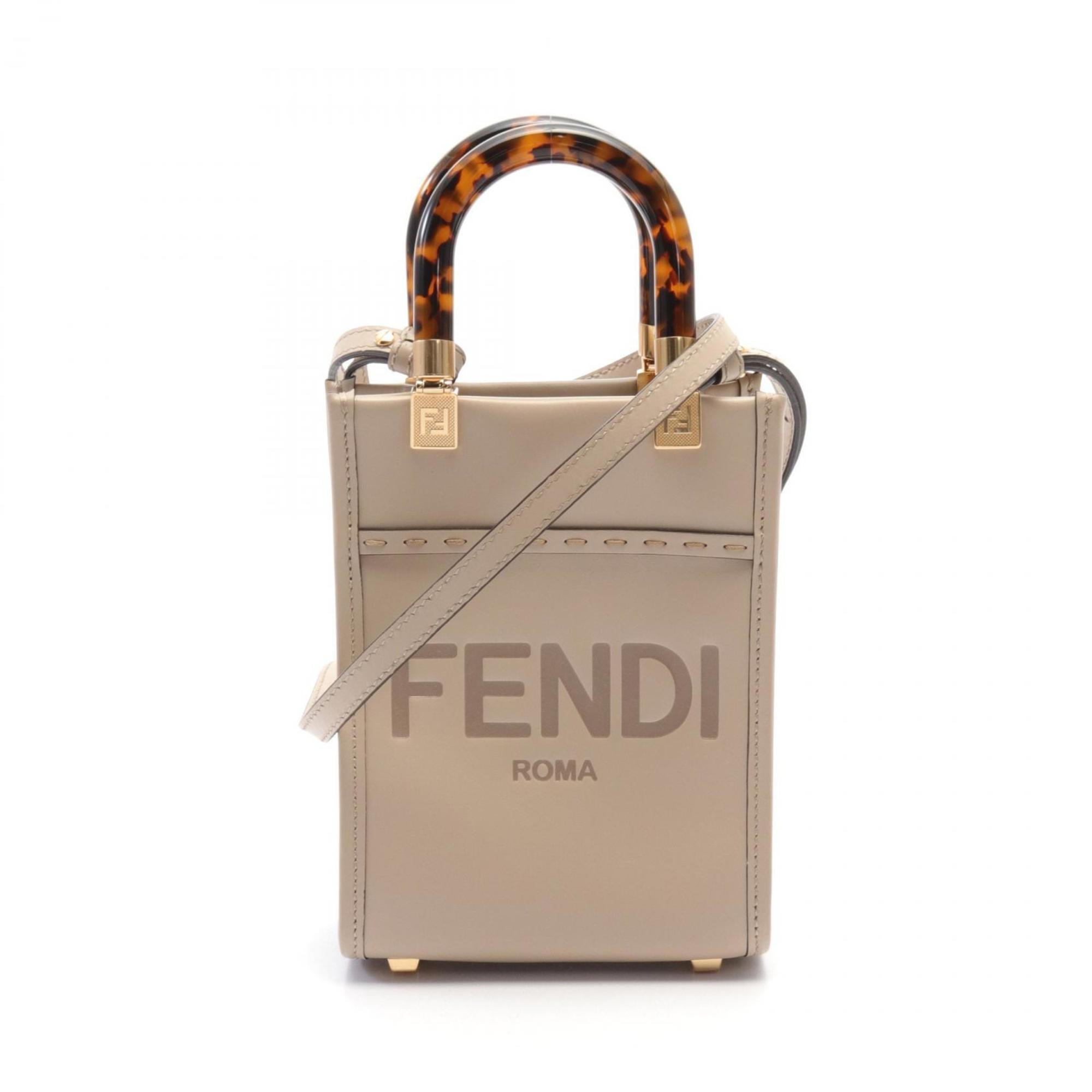 FENDI Sunshine Shopper Handbag Bag Leather Women's Beige 8BS051