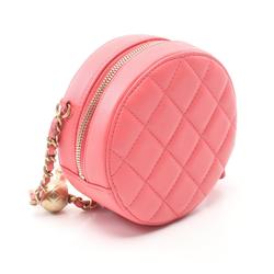 CHANEL Matelasse Round Shoulder Bag, Lambskin, Women's, Pink