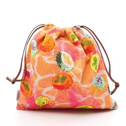 LOEWE PAULA'S IBIZA Drawstring Pouch Bag Canvas Women's Orange Multicolor