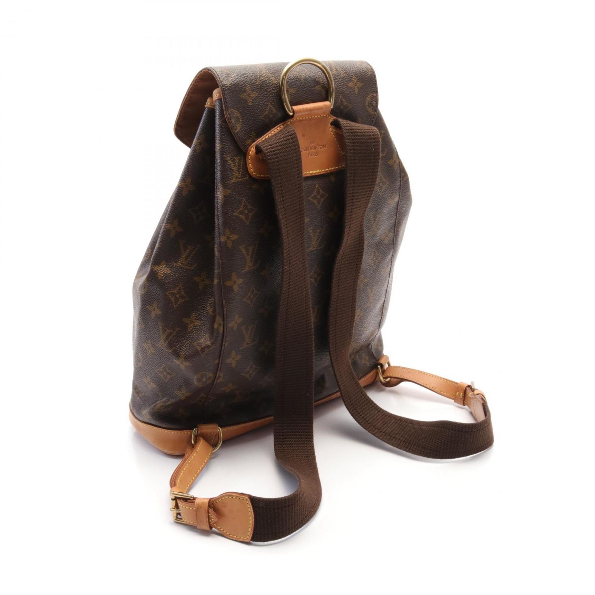 Louis Vuitton Montsouris GM Monogram Rucksack Backpack Bag Coated Canvas Leather Women's Brown M51135