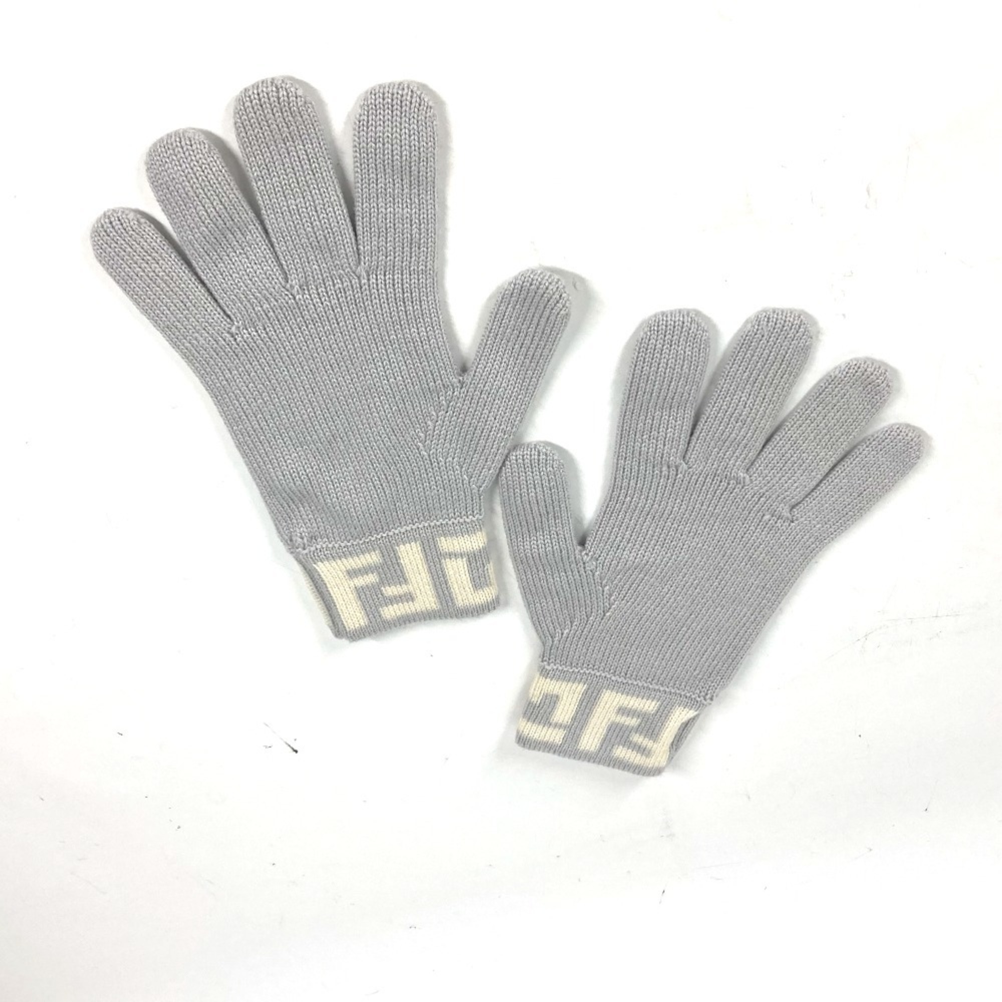 FENDI FF Gloves Wool Women's Grey