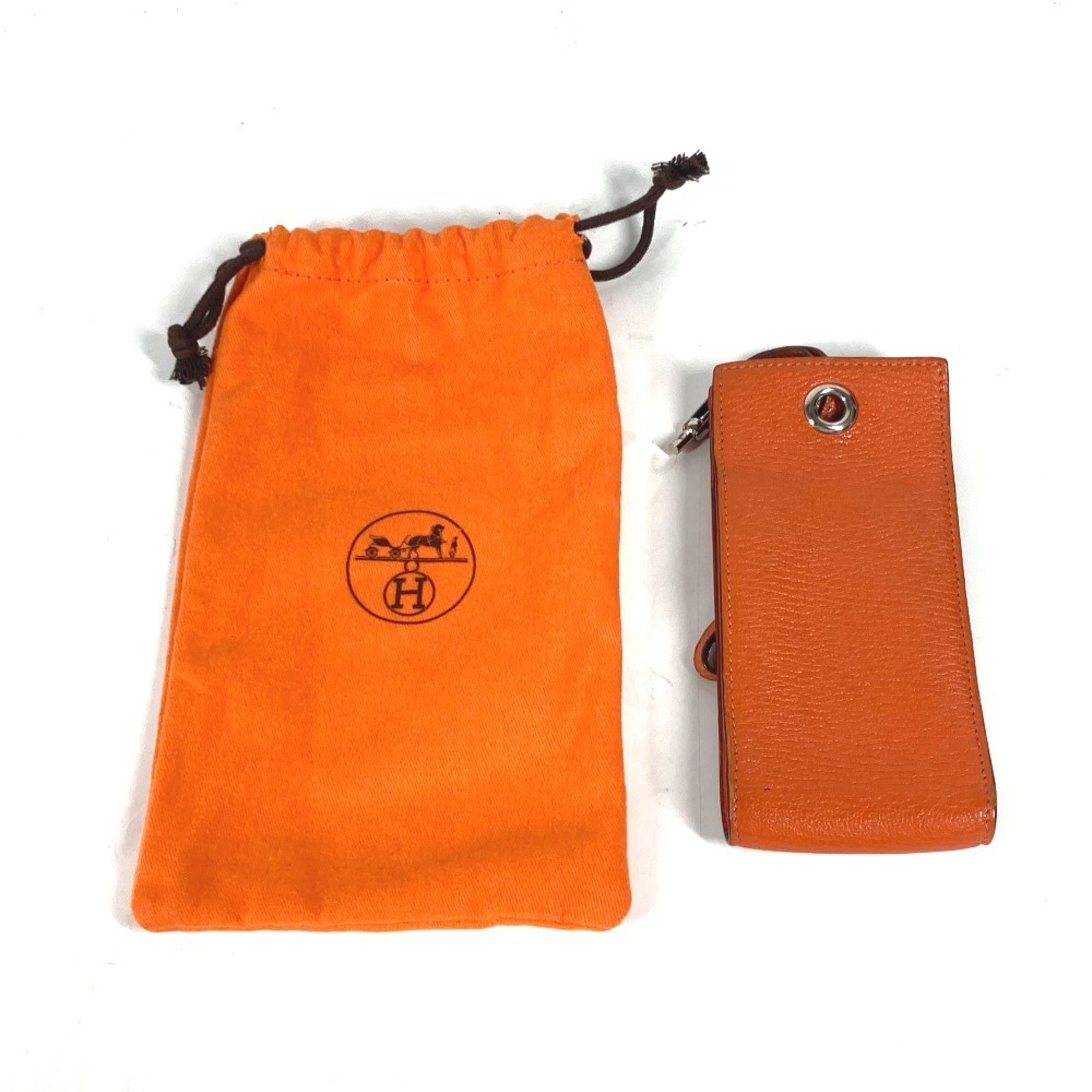 HERMES Vespa pouch with strap, leather, ladies, orange