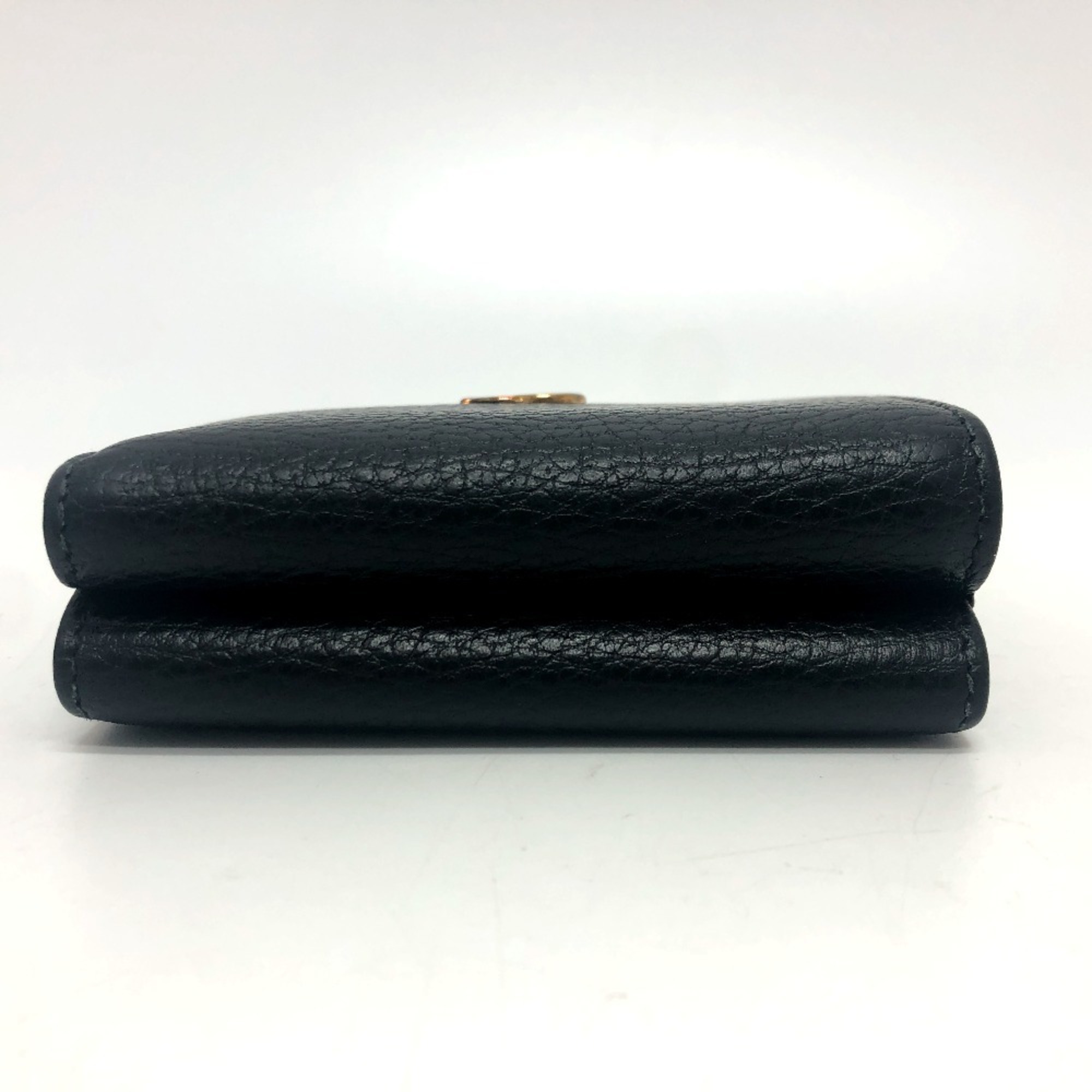 GUCCI 474746 GG Marmont Compact Wallet Coin Purse Tri-fold Leather Women's Black