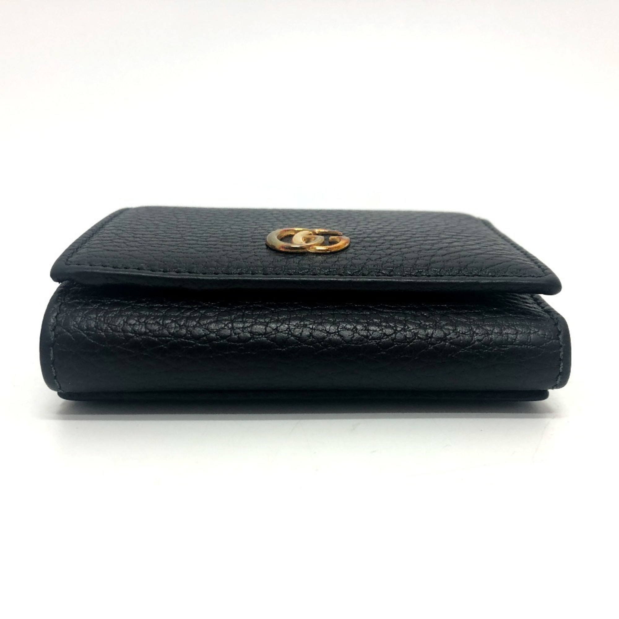 GUCCI 474746 GG Marmont Compact Wallet Coin Purse Tri-fold Leather Women's Black