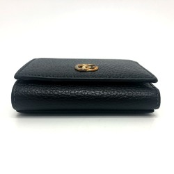 GUCCI 474746 GG Marmont Compact Wallet Coin Purse Tri-fold Leather Women's Black