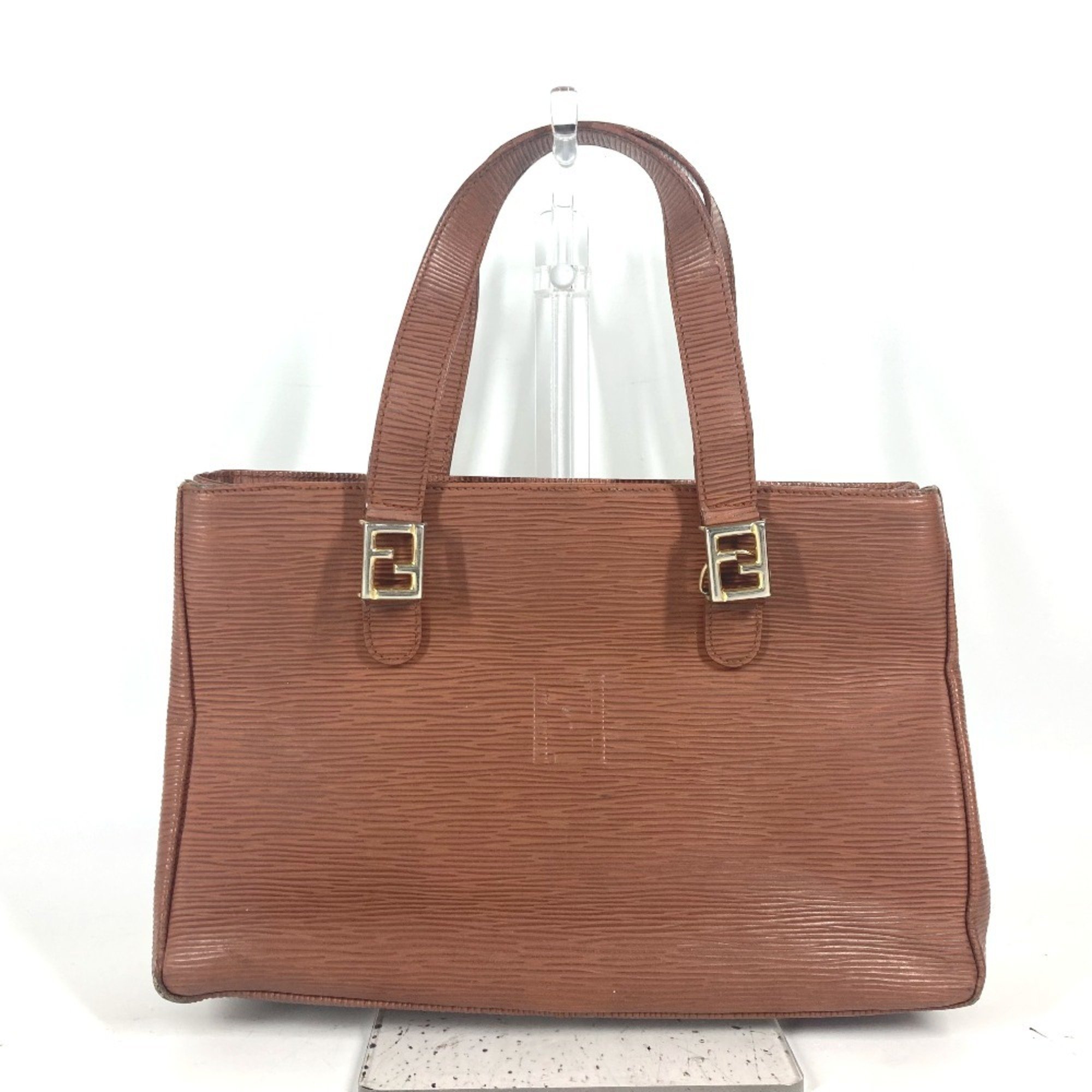 FENDI FF Tote Bag Shoulder Handbag Leather Women's Brown