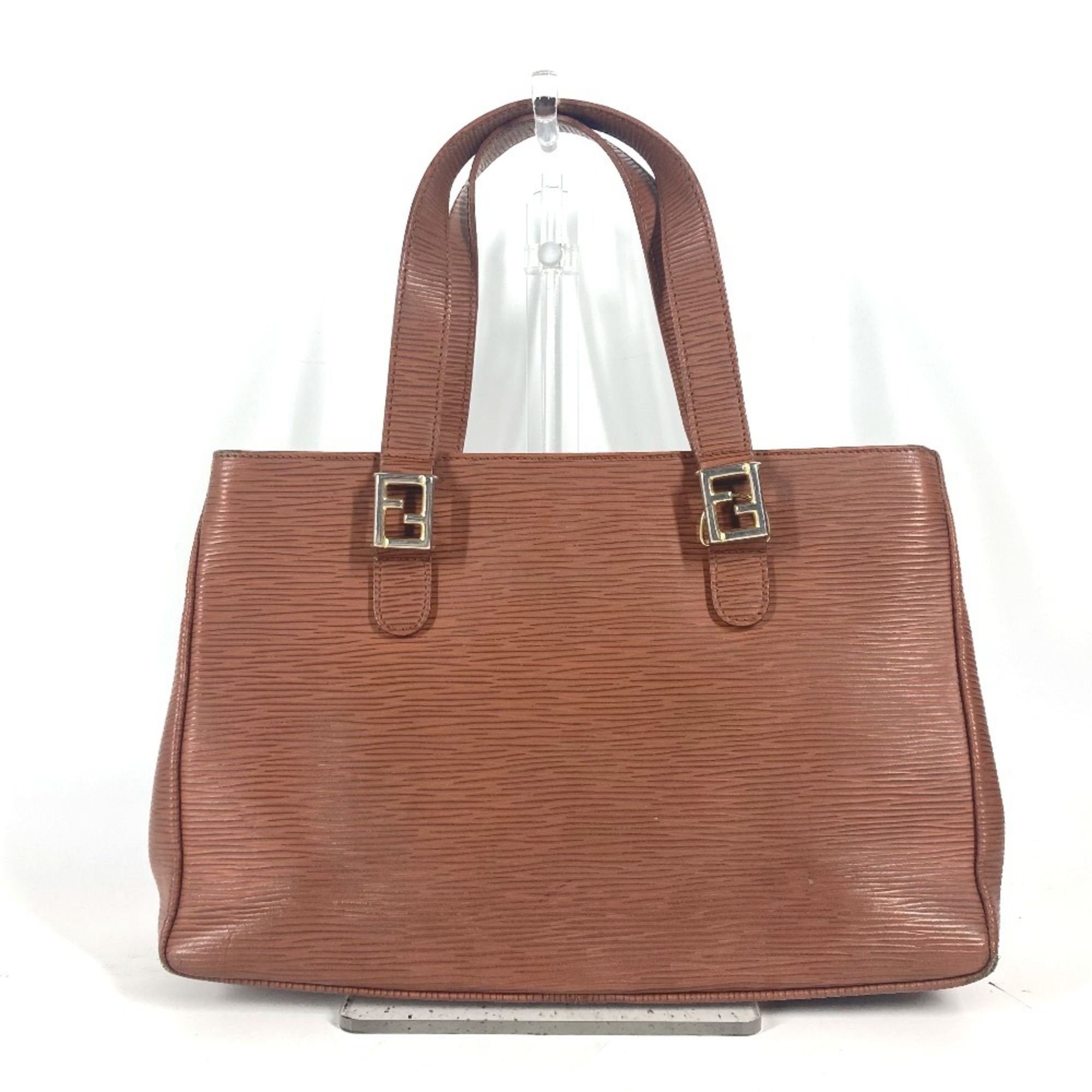 FENDI FF Tote Bag Shoulder Handbag Leather Women's Brown