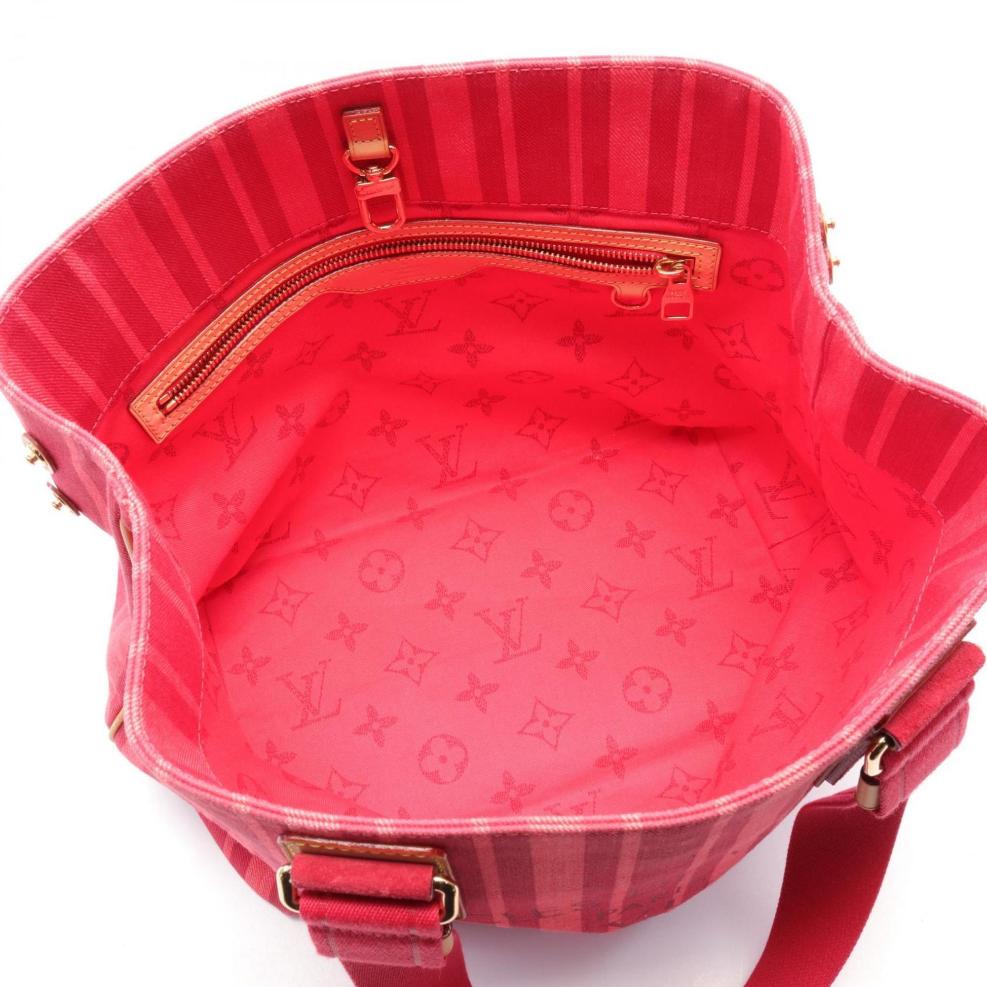 Louis Vuitton Plan Soleil Cabas PM Rouge Grenadine Tote Bag Canvas Suede Leather Women's Red Pink M94146