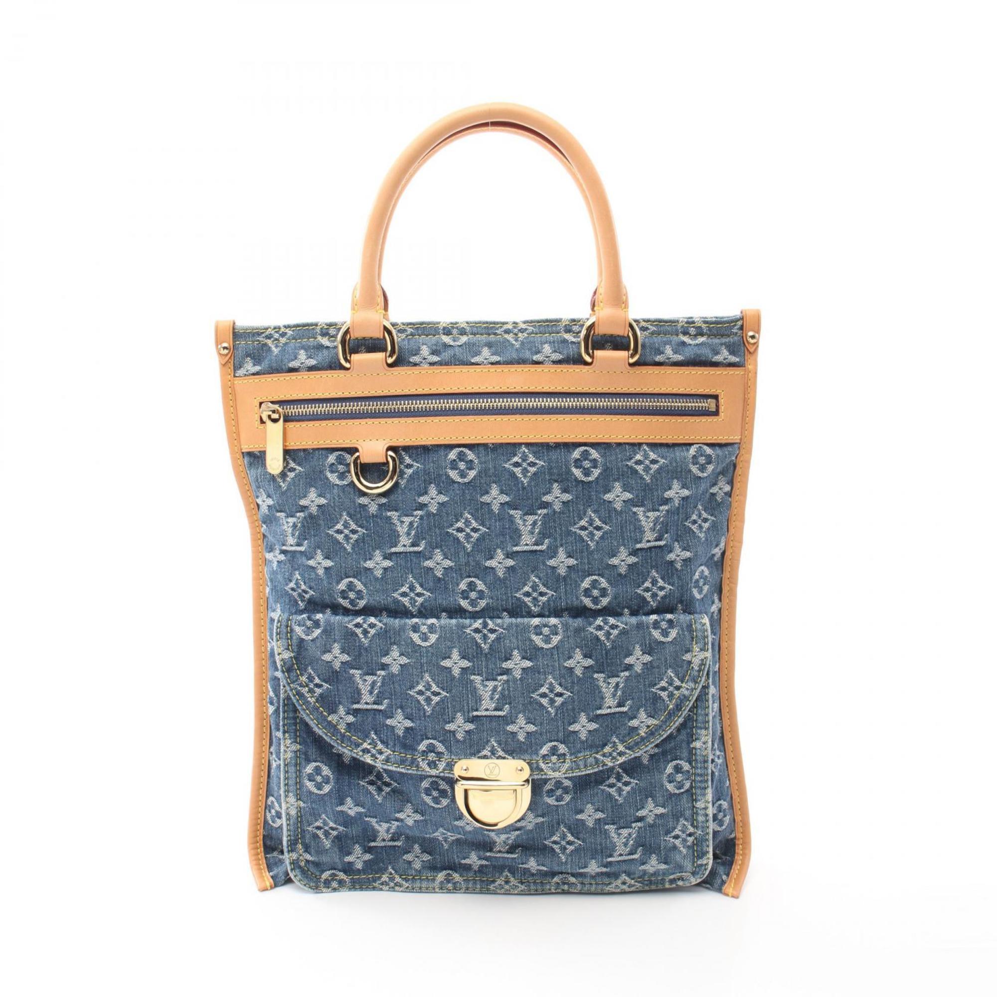 Louis Vuitton LOUIS VUITTON Flat Shopper Monogram Denim Tote Bag Leather Women's Blue M95018