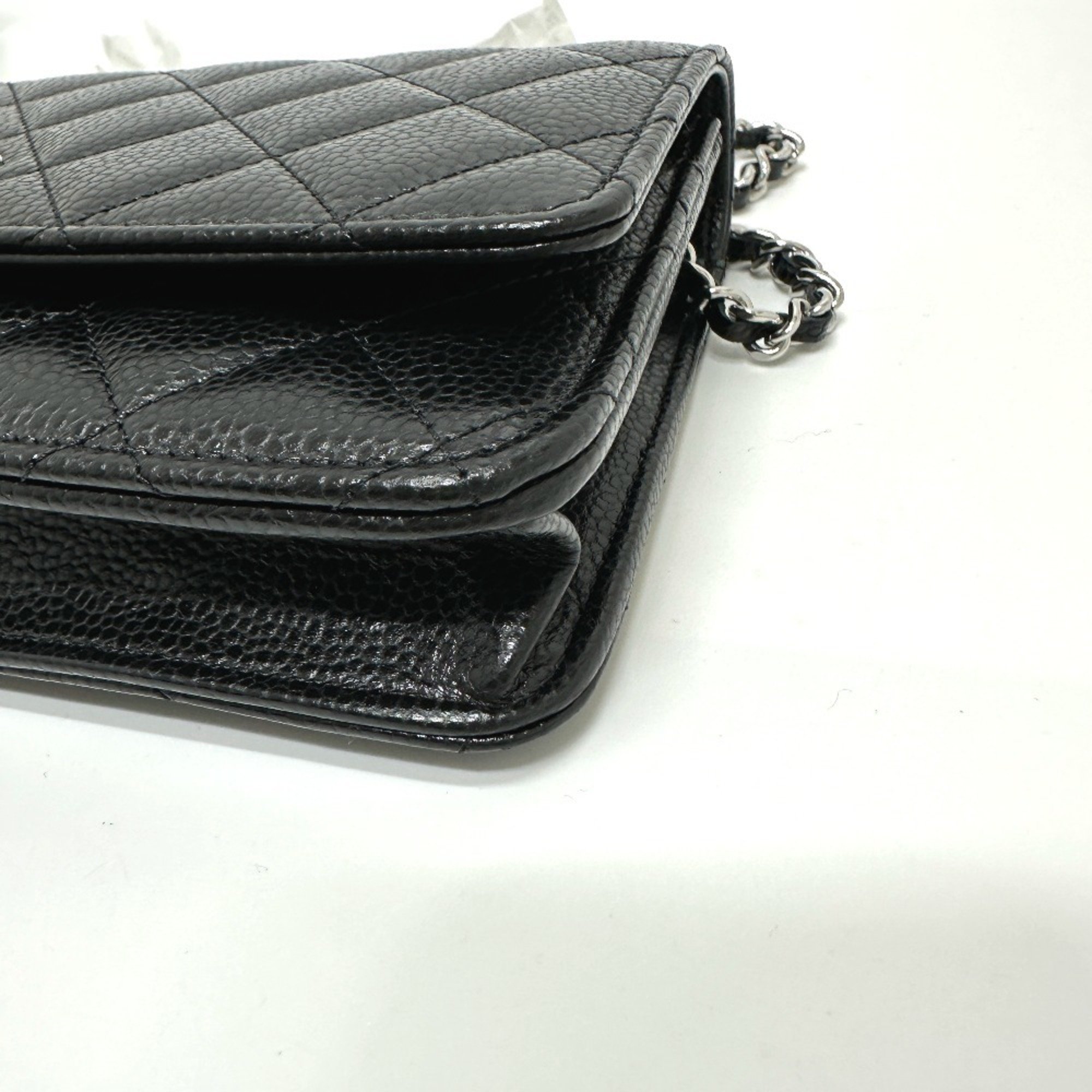 CHANEL AP0250 Matelasse Coco Mark Classic Chain Wallet Shoulder Bag Caviar Skin Women's Black