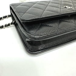 CHANEL AP0250 Matelasse Coco Mark Classic Chain Wallet Shoulder Bag Caviar Skin Women's Black