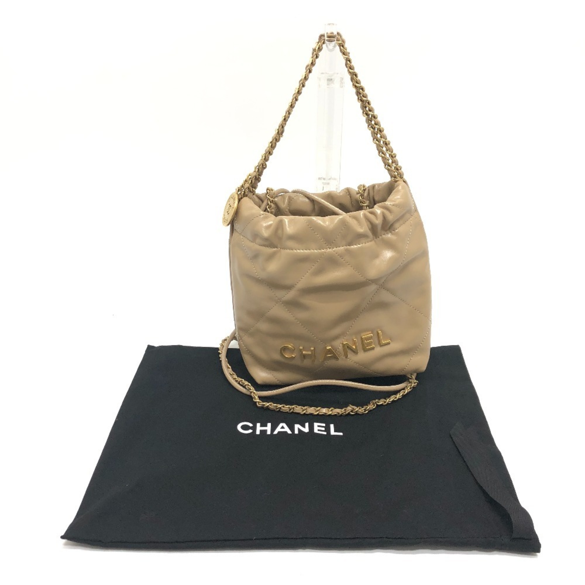 CHANEL AS3980 Coco Mark CHANEL22 Bag Shoulder Handbag Leather Women's Beige