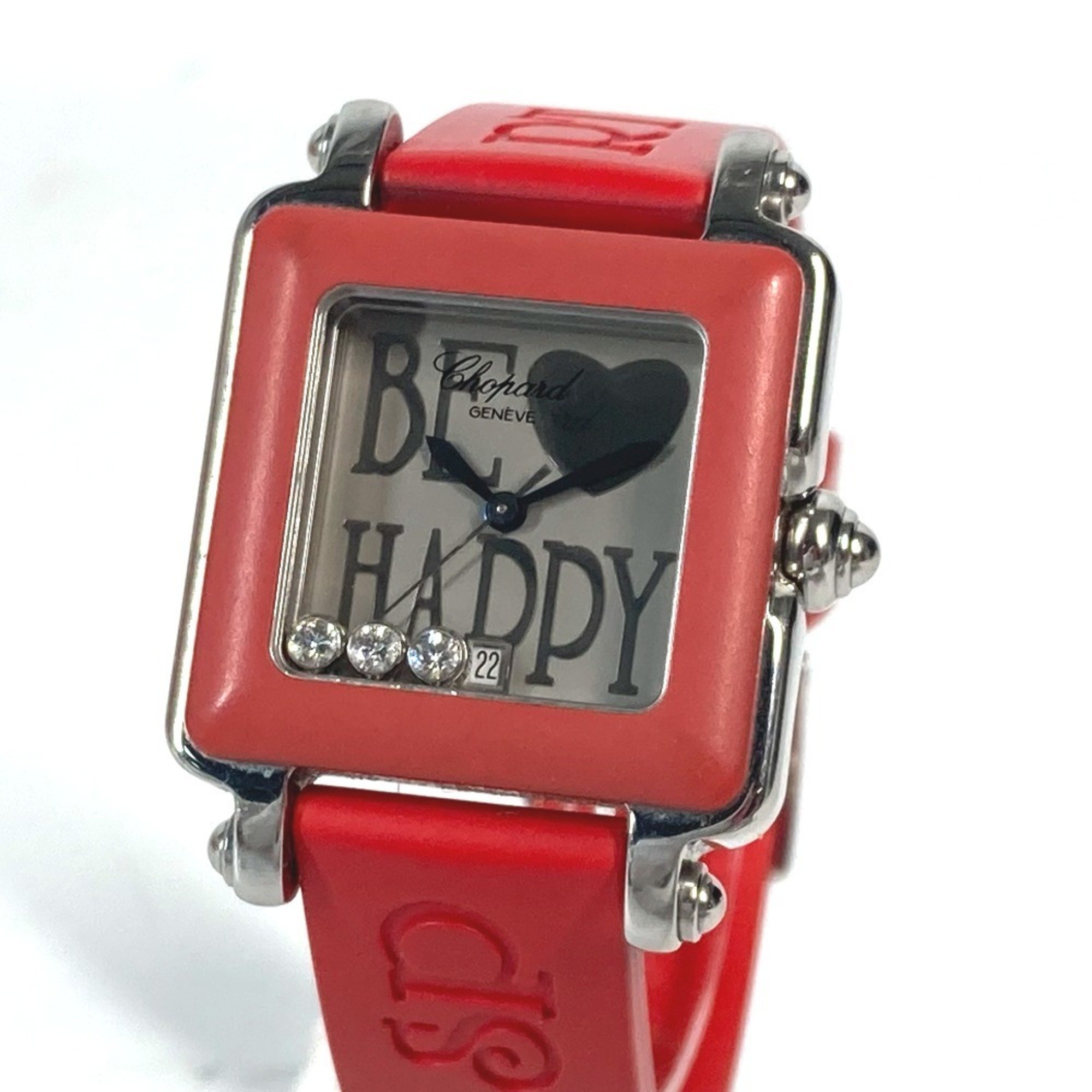 Chopard 27 8896-402 Happy Sport BE HAPPY 3P Diamond Watch Rubber Ladies Red