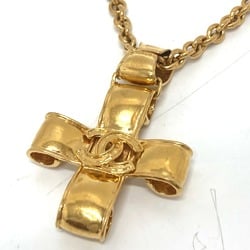 CHANEL 94P Coco Mark Chain Cross Necklace Metal Women's Gold