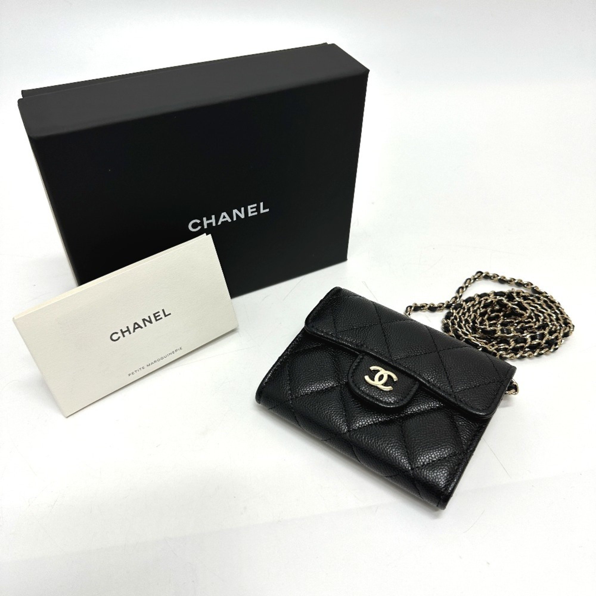 CHANEL AP0238 Coco Mark Matelasse Pochette Wallet/Coin Case Caviar Skin Women's Black