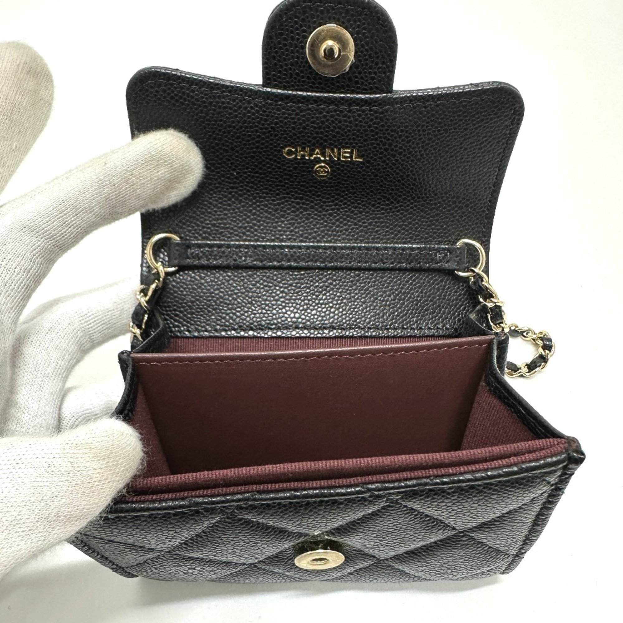 CHANEL AP0238 Coco Mark Matelasse Pochette Wallet/Coin Case Caviar Skin Women's Black