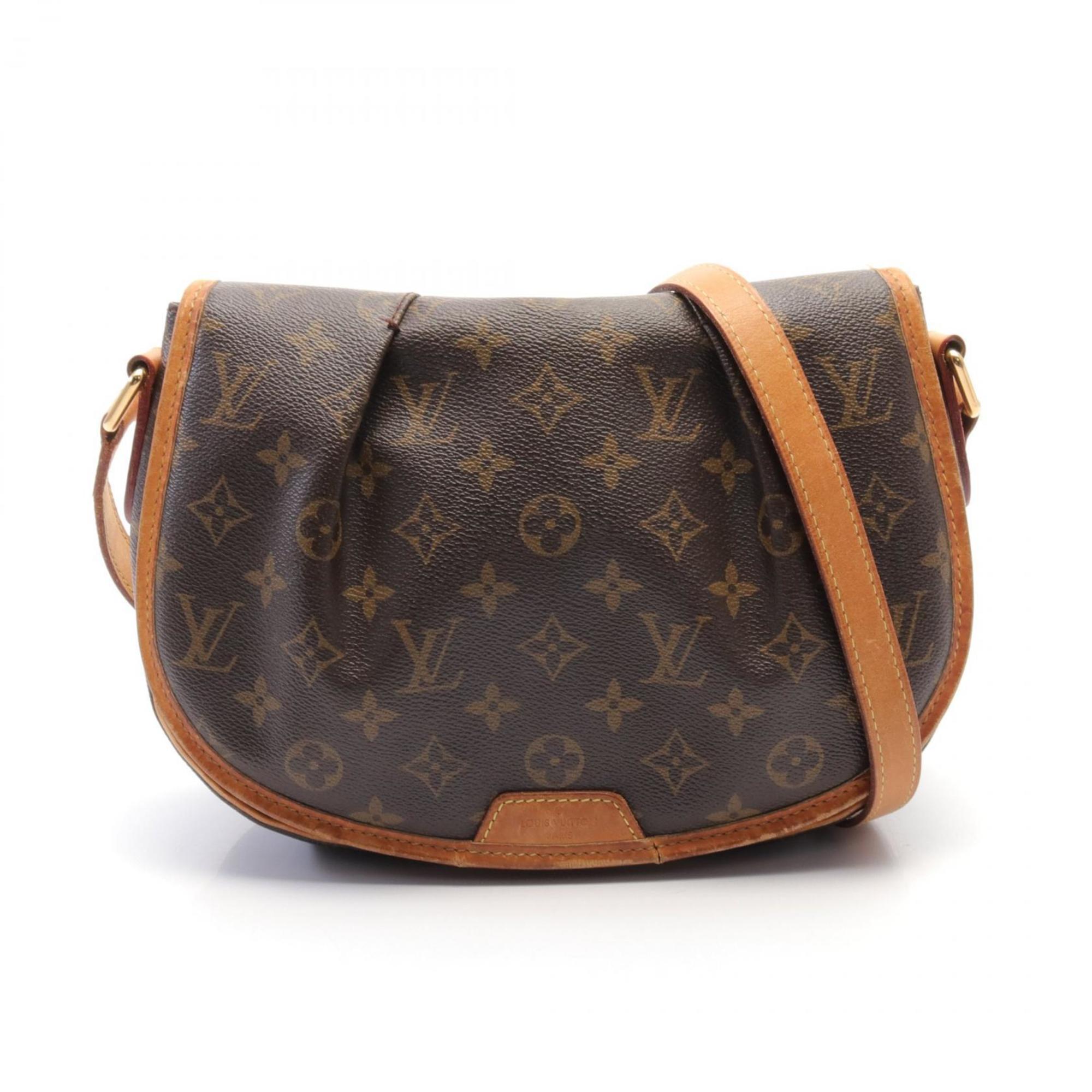 Louis Vuitton Menilmontant PM Shoulder Bag, Coated Canvas, Leather, Monogram, Women's, Brown, M40474