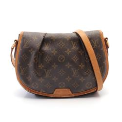 Louis Vuitton Menilmontant PM Shoulder Bag, Coated Canvas, Leather, Monogram, Women's, Brown, M40474