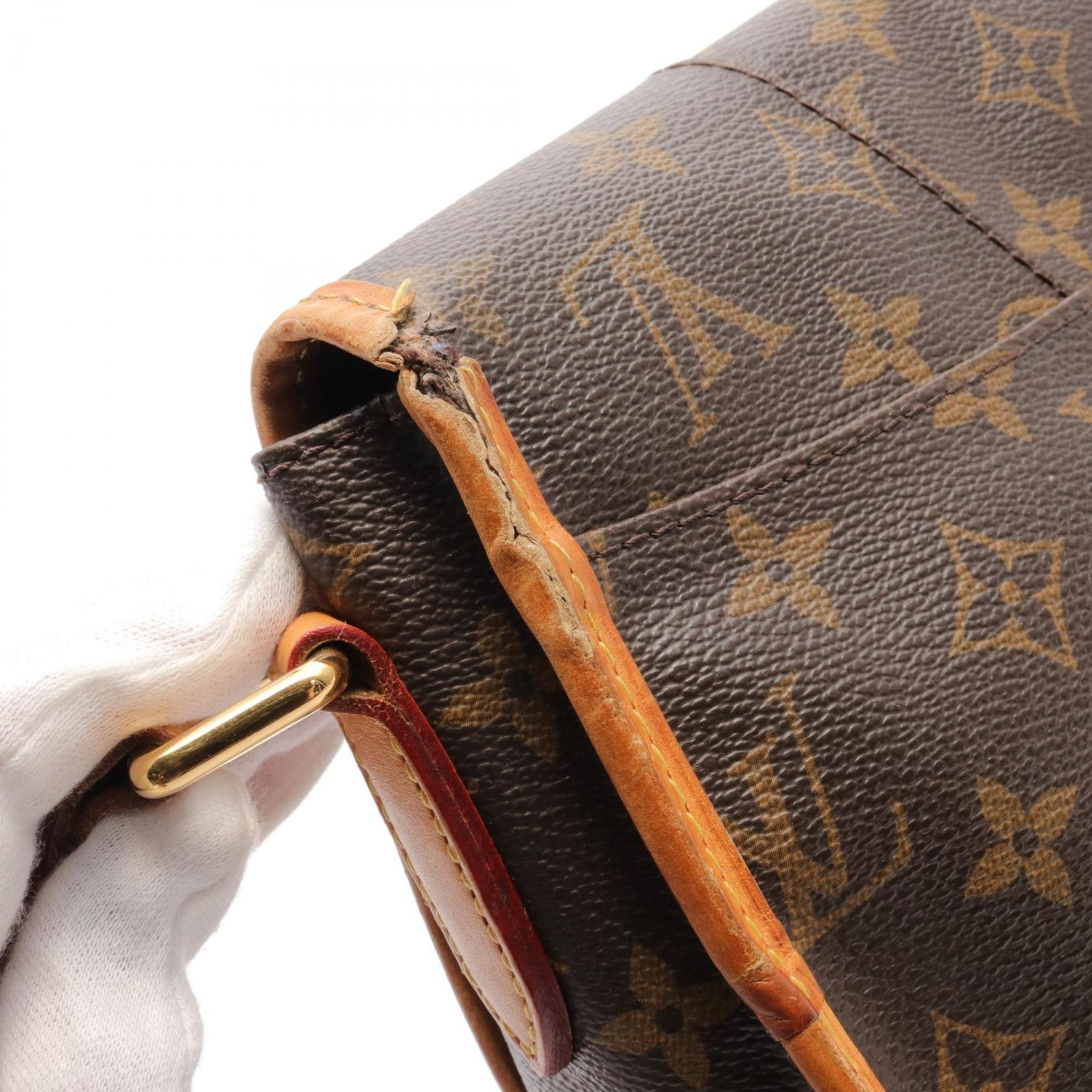 Louis Vuitton Menilmontant PM Shoulder Bag, Coated Canvas, Leather, Monogram, Women's, Brown, M40474