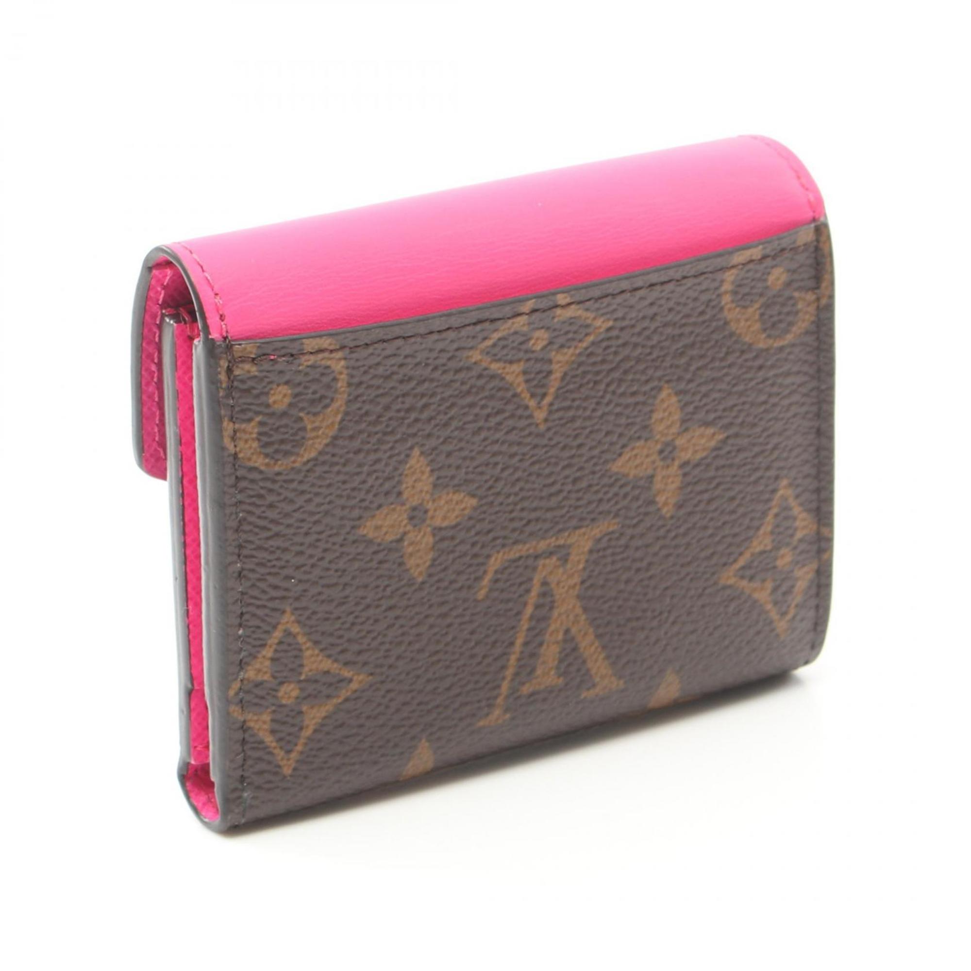 Louis Vuitton LOUIS VUITTON Portefeuille Zoe Monogram Tri-fold Wallet Coated Canvas Leather Women's Brown Pink M82982