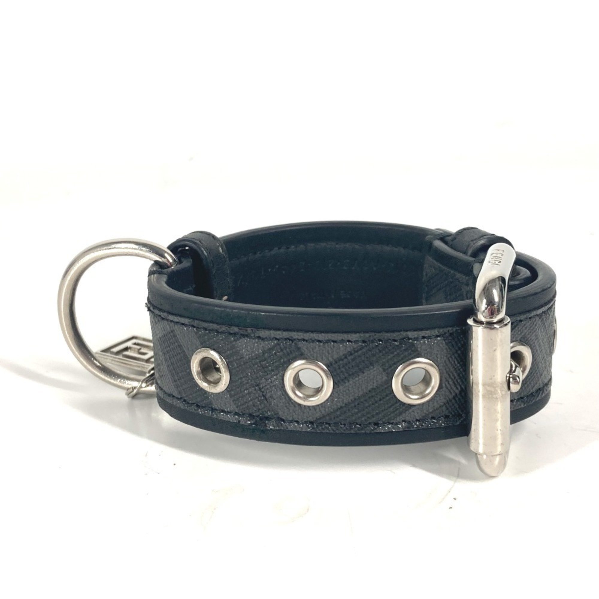 FENDI 8AC016 Zucca Dog Collar for Dogs, Pets, Doggies, Leather, Men's, Women's, Black