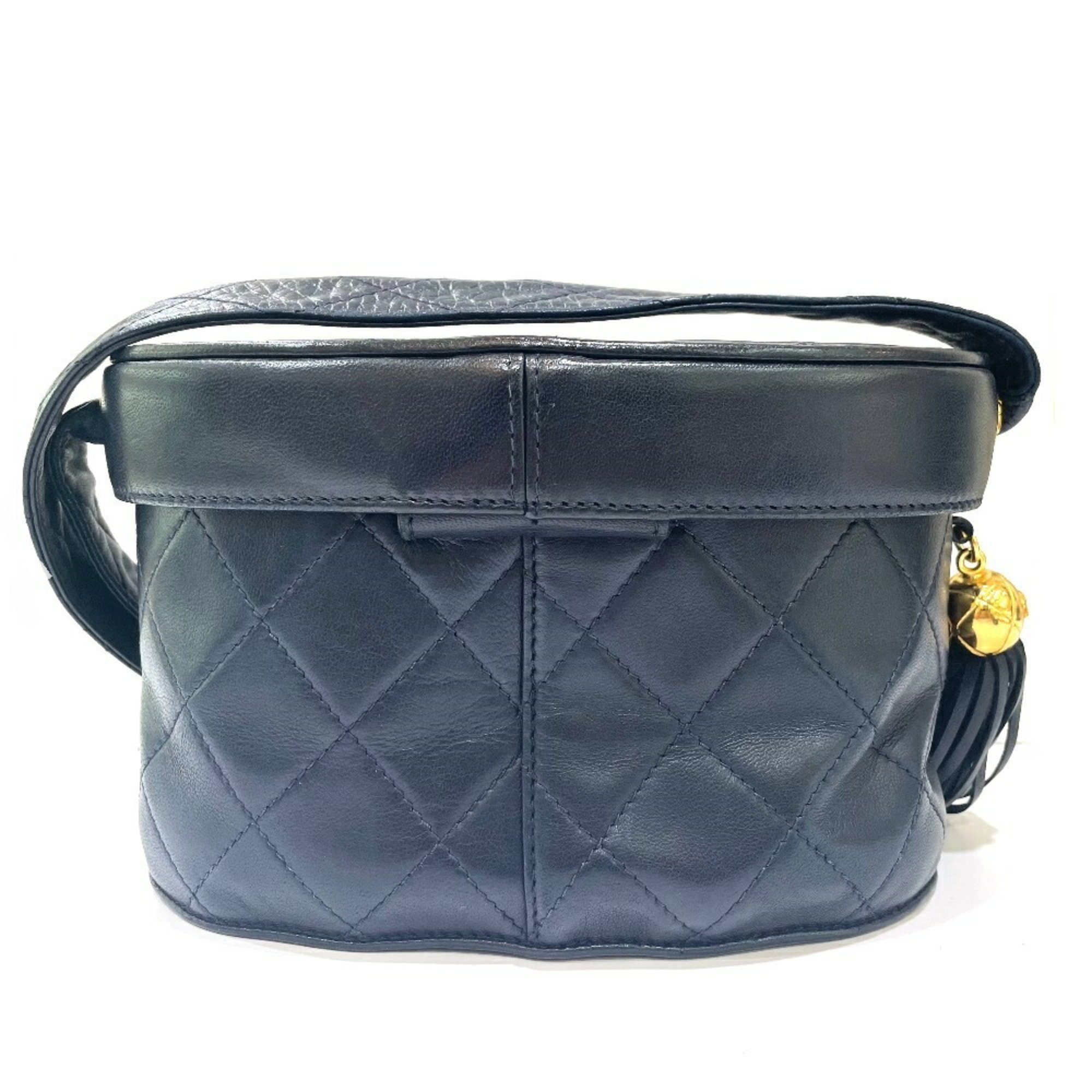 CHANEL CC Coco Mark Matelasse Vanity Shoulder Bag Lambskin Women's Navy