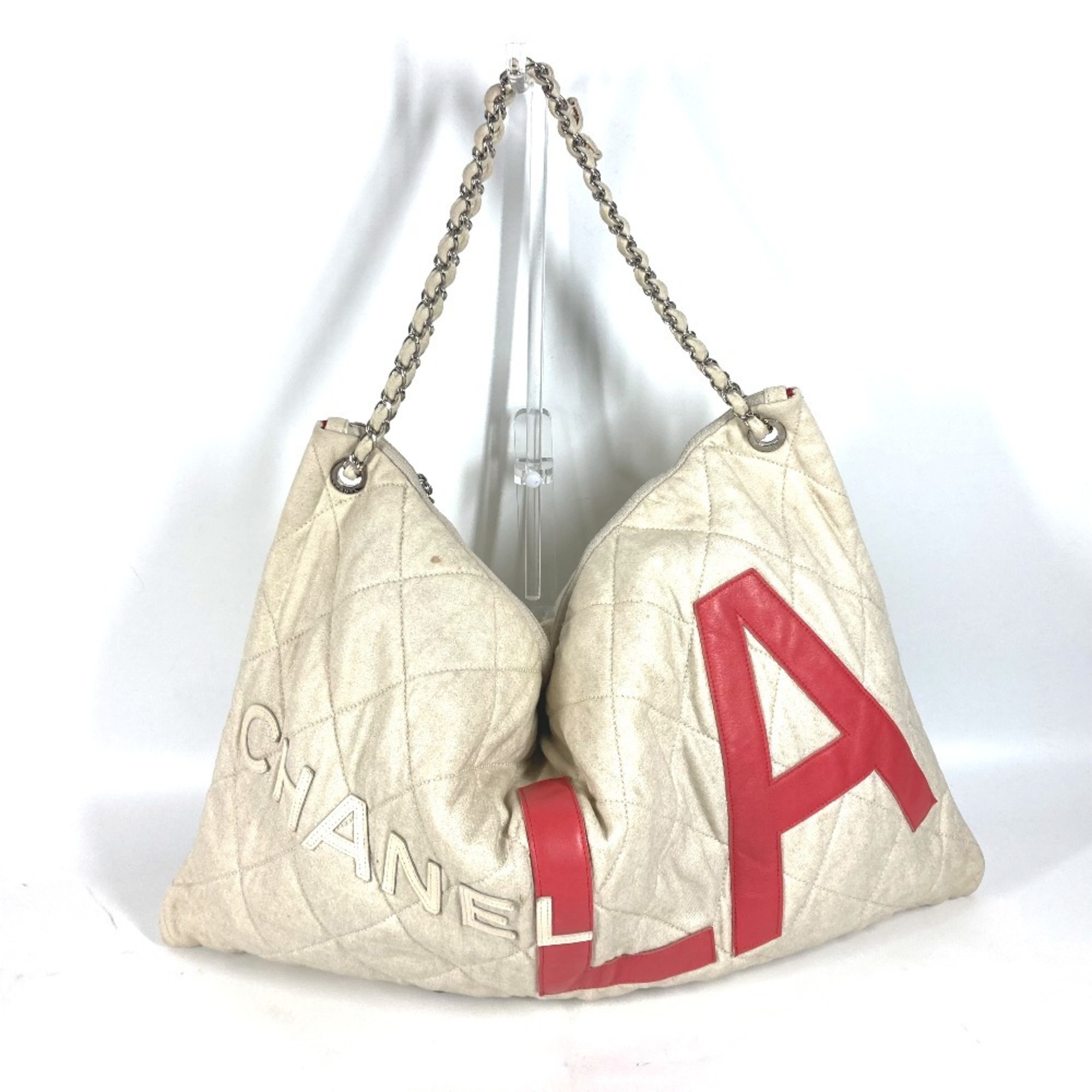 CHANEL Quilted LA CC Coco Mark Chain Bag Shoulder Canvas Women's White