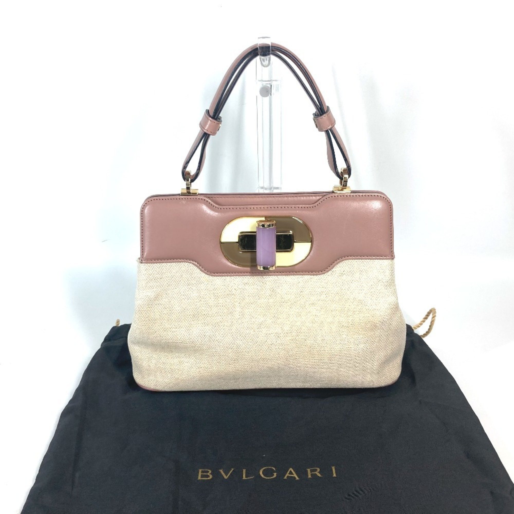 BVLGARI Isabella Rossellini Tote Bag Handbag Canvas Leather Women's Pink