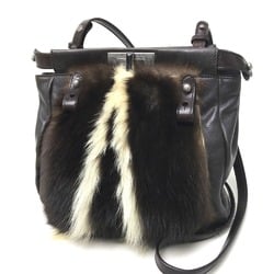 FENDI 8BT161 Fur Bag Peekaboo Shoulder Women's Dark Brown