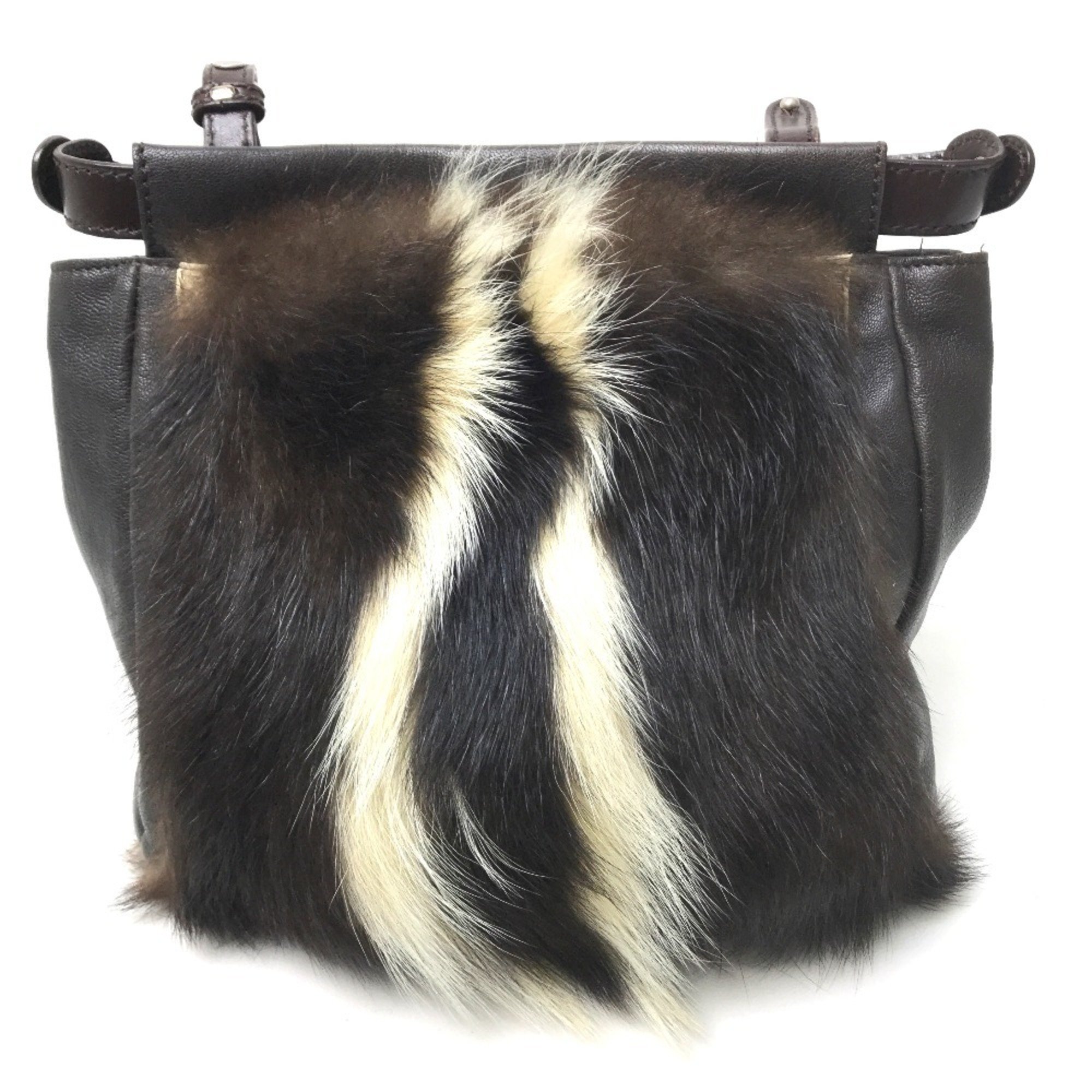 FENDI 8BT161 Fur Bag Peekaboo Shoulder Women's Dark Brown