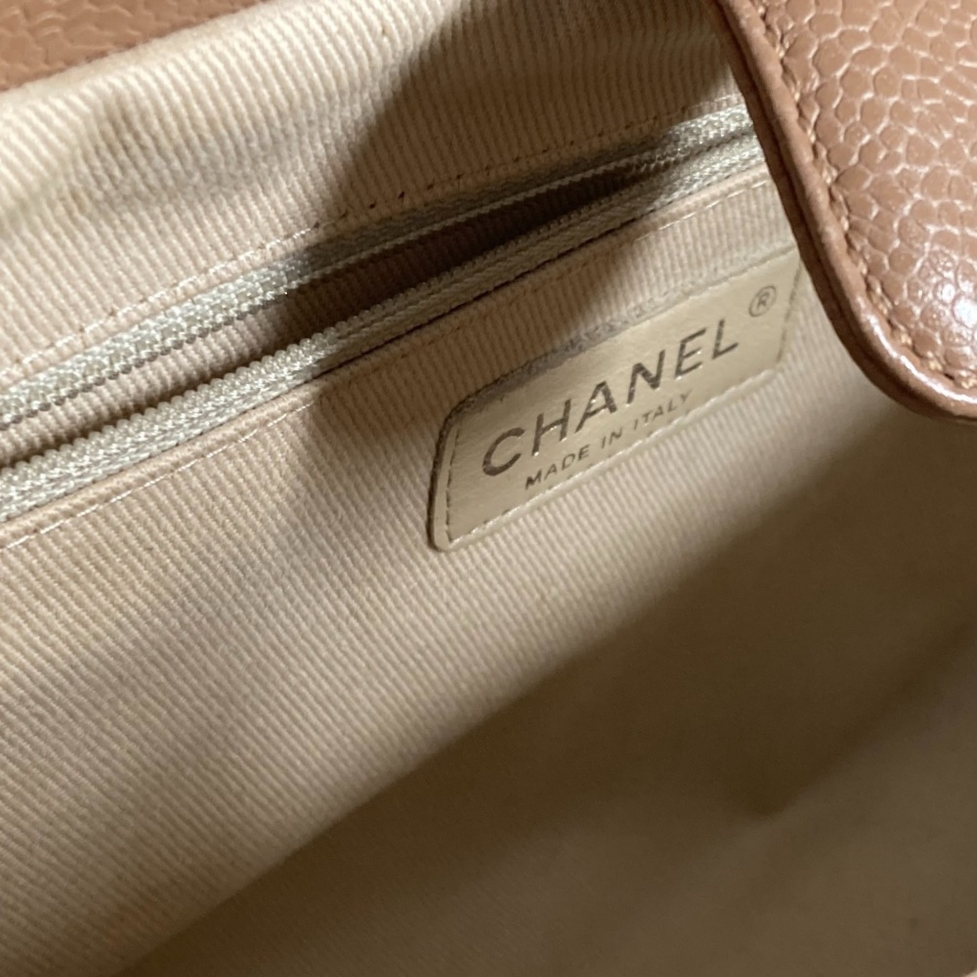 CHANEL CC Coco Mark Bag Shoulder Tote Caviar Skin Women's Beige