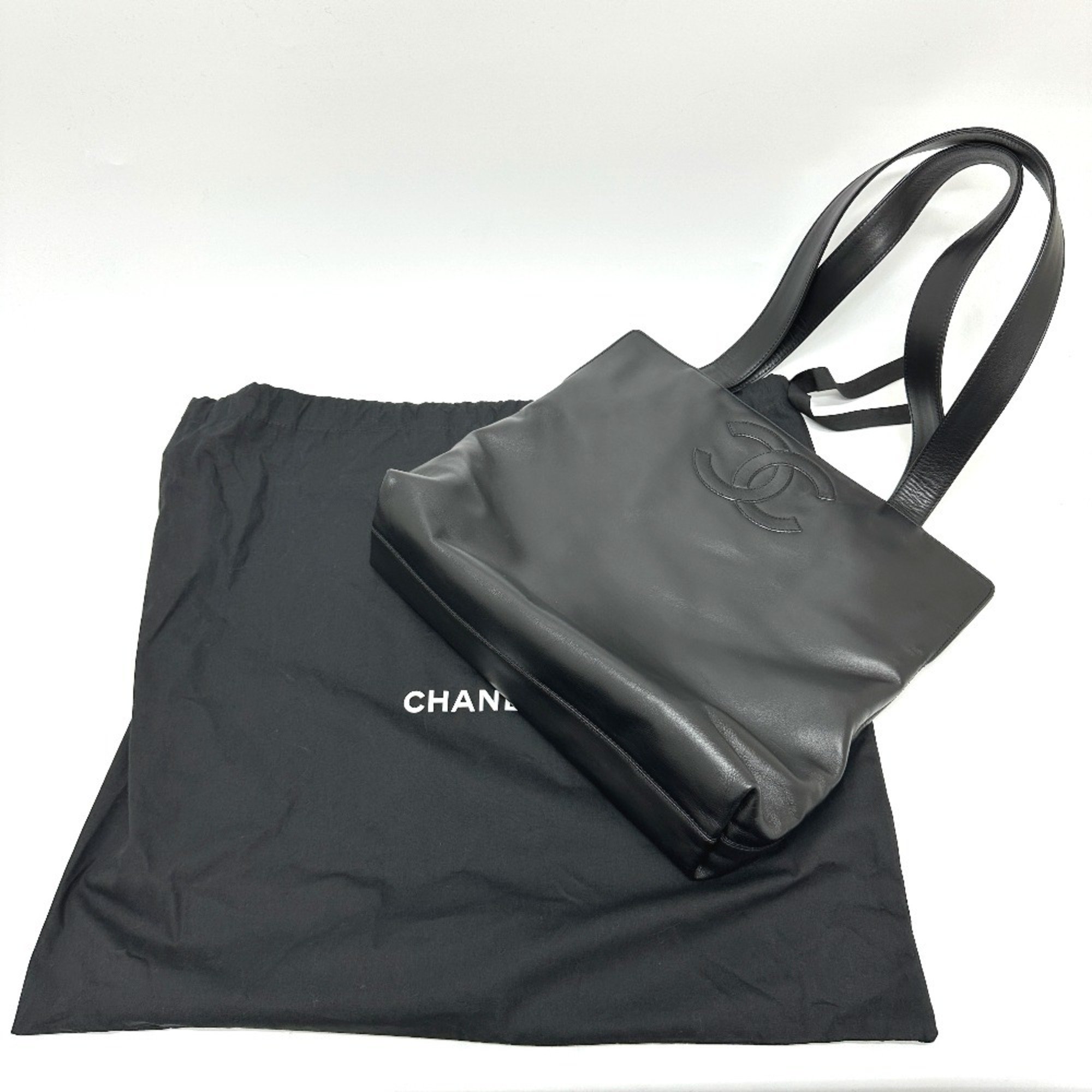 CHANEL Coco Mark Shoulder Bag Tote Lambskin Women's Black