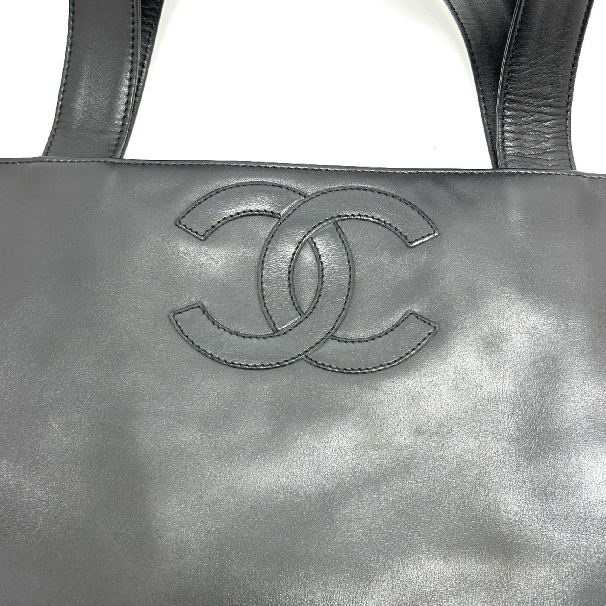 CHANEL Coco Mark Shoulder Bag Tote Lambskin Women's Black