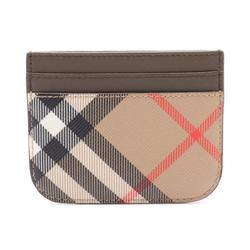 Burberry Check Business Card Holder/Card Case Coated Canvas Leather Women's Beige Brown Multicolor 8092722